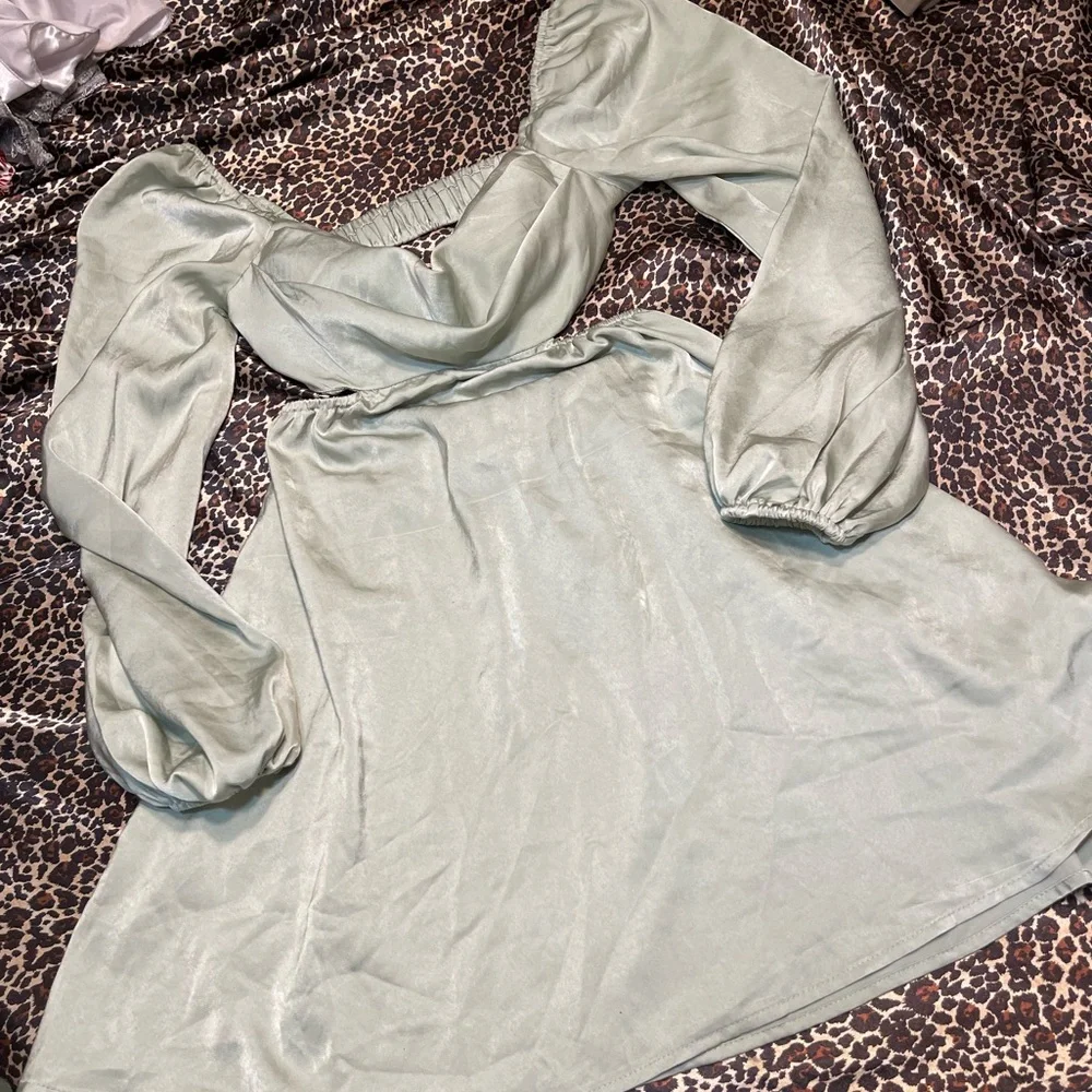 Hello Molly Done With You Satin Long Sleeve Green Dress